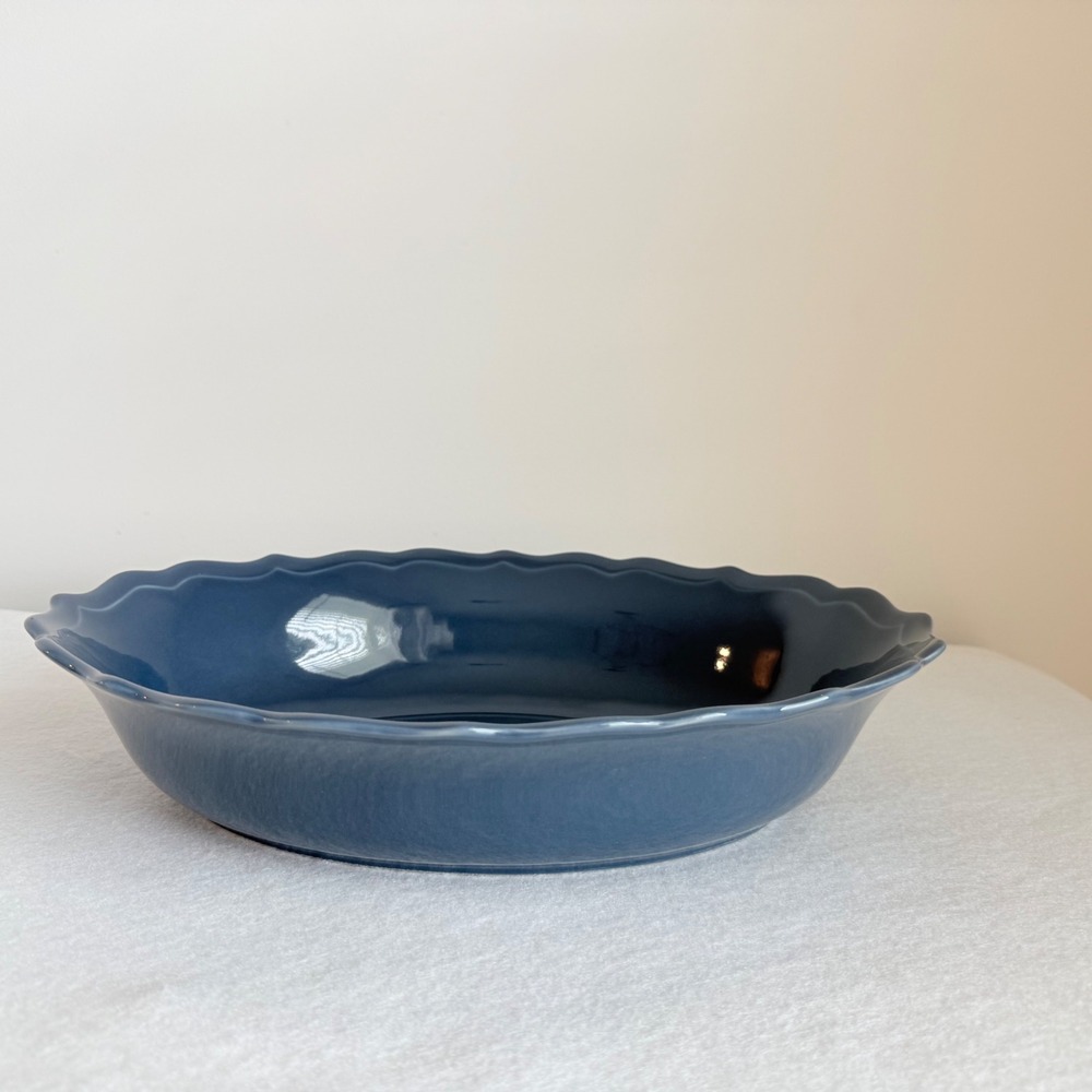 Matceramica Portugal‎ Navy Blue Scalloped Oval Serving Bowl Stoneware 13.5 Inch